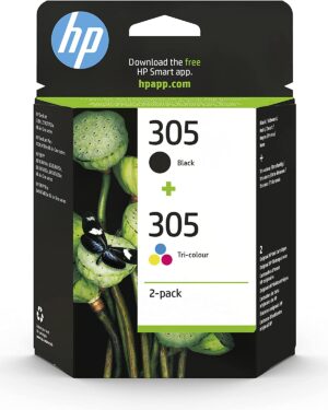 HP 305 Pack de 2 Cartouches d'Encre Noire et Trois Couleurs Authentiques