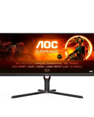 Ecran LED AOC G3 UltraWide Quad HD, 86,4 cm (34"), Noir, Rouge