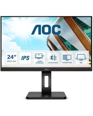 Écran LED AOC P2 Q24P2Q de 60,5 cm (23,8") avec résolution de 2560 x 1440 pixels - Quad HD, couleur noir.
