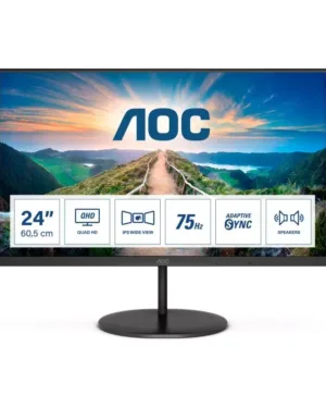 Écran LED AOC V4 Q24V4EA de 60,5 cm (23.8") avec résolution 2560 x 1440 pixels pour une qualité d'image Ultra HD 2K en couleur noir.