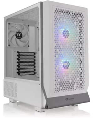 THERMALTAKE Ceres 300 TG ARGB WHITE - Casque gaming avec système de rétroéclairage ARGB en verre trempé blanc.